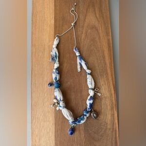 6. Handmade Bandana Charm -SLV BLUE- Necklace Upcycled Vintage